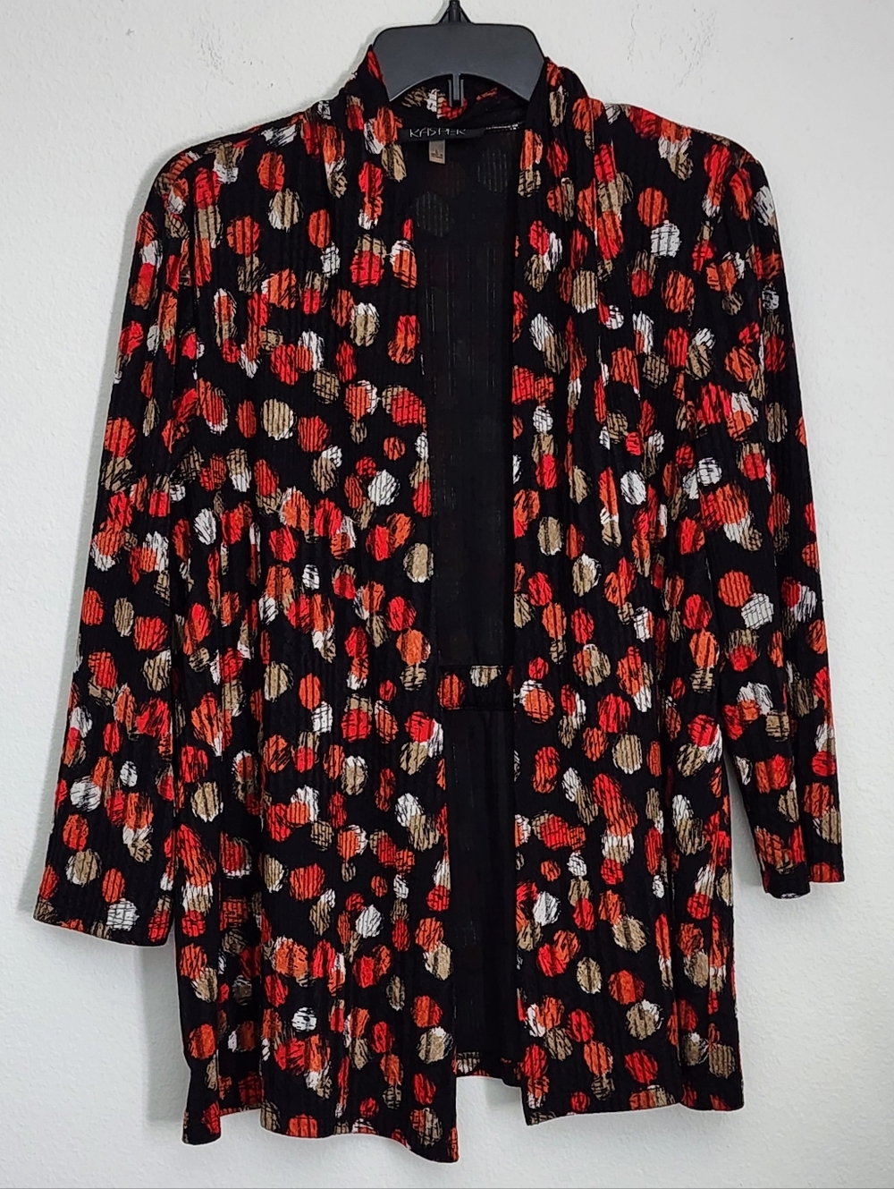 Kasper Woman's Multi Color Abstract Dot Open Front Long Sleeve Blazer Size Large